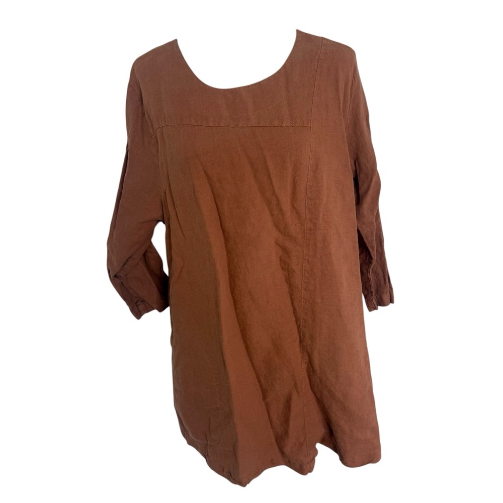Mosaic USA Terracotta Rust 100% Linen Tunic Dress Medium Made in USA Pockets
